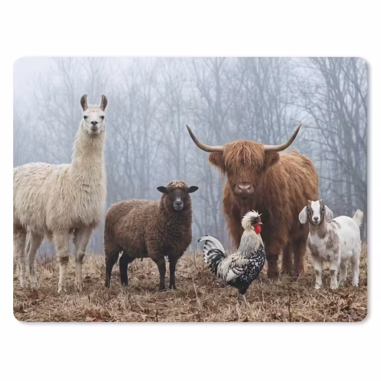 Boerderijdieren - Groep - Mist - Natuur - Rustiek muismat rubber klein -3d