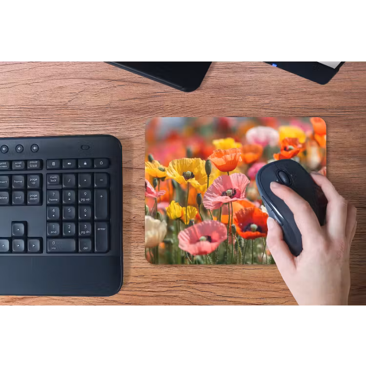 Bloemenveld - Klaprozen - Kleurrijk muismat rubber klein -toetsenbord