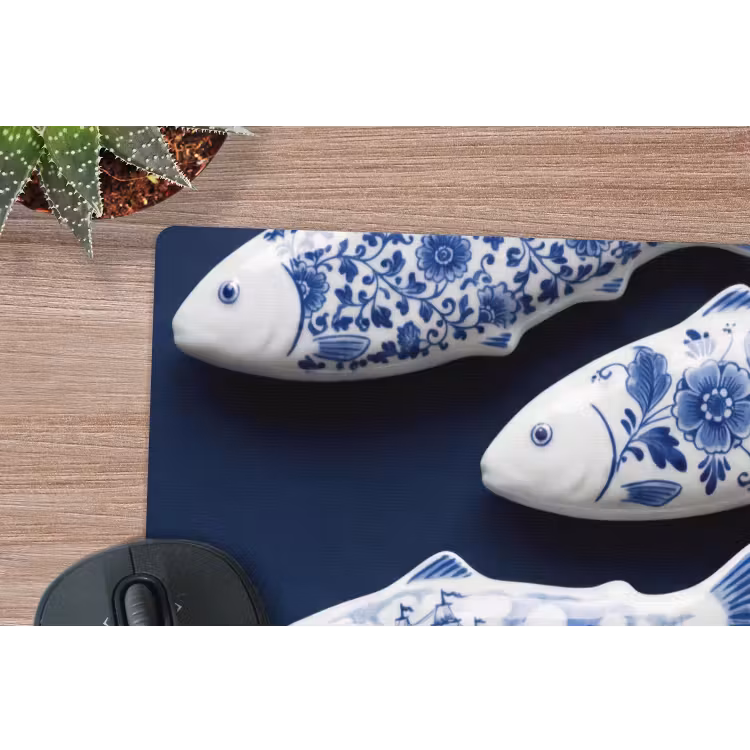 Vissen - Delfts - Blauw - Keramiek muismat rubber klein -closeup