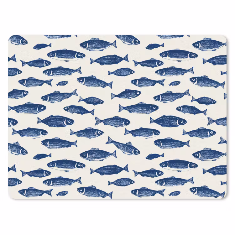 Vissen - Patroon - Blauw - Wit muismat rubber klein 262 -3d