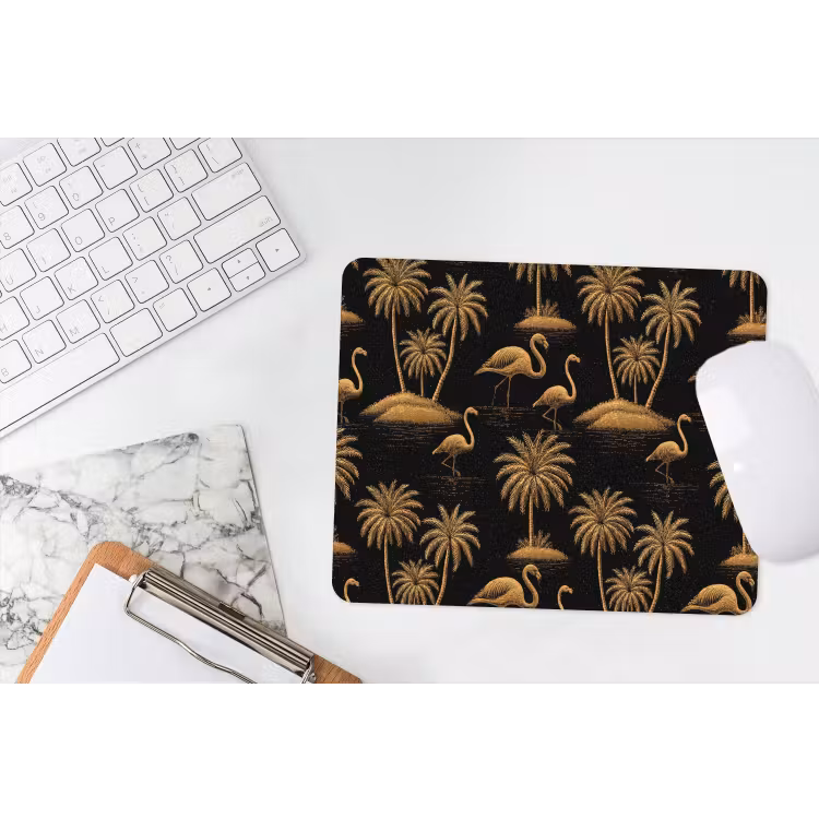 Flamingo - Palmbomen - Tropisch - Goud - Zwart muismat rubber klein 262 -witbureau