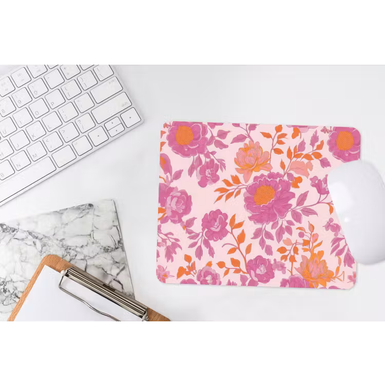 Bloemenpatroon - Roze - Oranje - Bloemen muismat rubber klein -witbureau