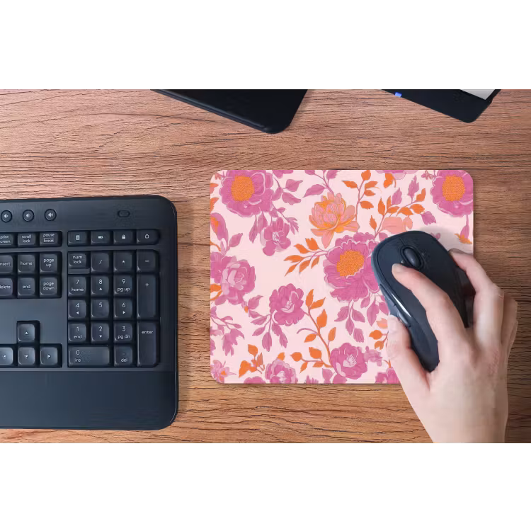 Bloemenpatroon - Roze - Oranje - Bloemen muismat rubber klein -toetsenbord