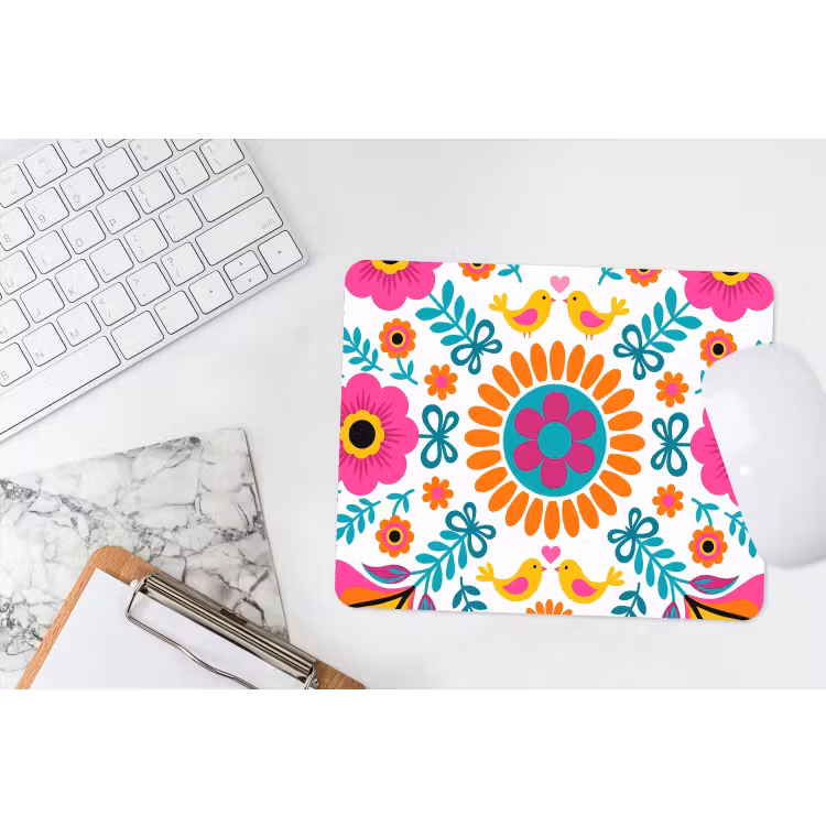 Bloemen - Vogel - Patroon - Kleurrijk - Modern muismat rubber klein -witbureau