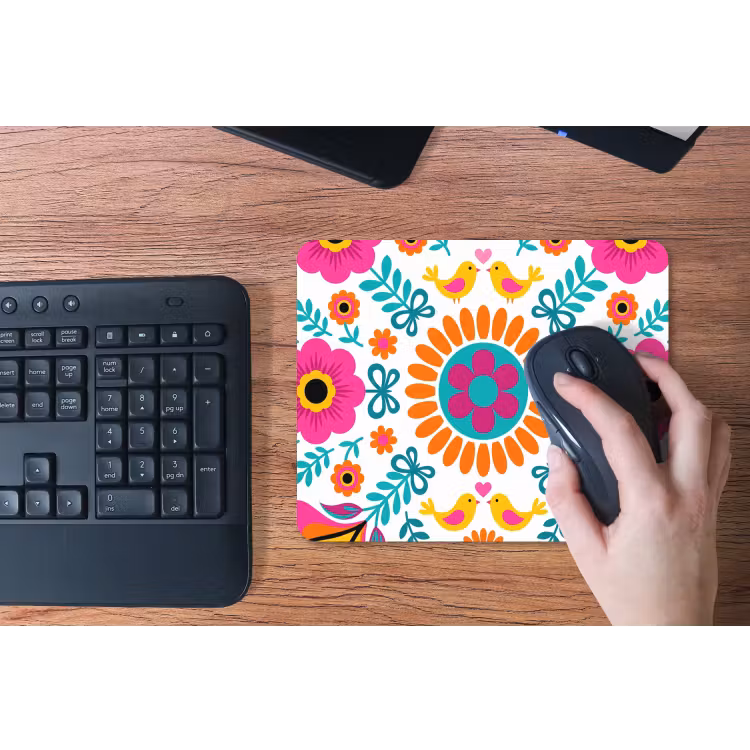 Bloemen - Vogel - Patroon - Kleurrijk - Modern muismat rubber klein -toetsenbord