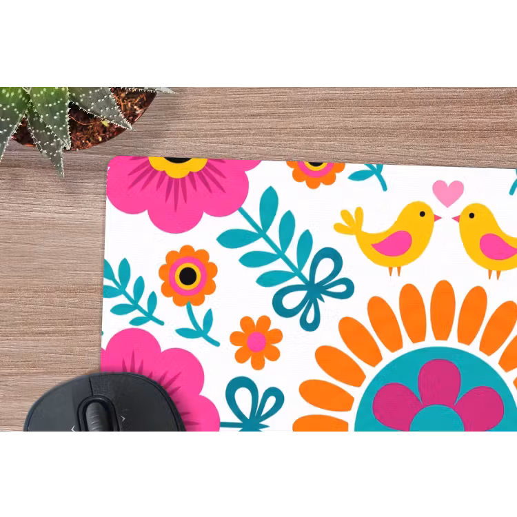 Bloemen - Vogel - Patroon - Kleurrijk - Modern muismat rubber klein -closeup