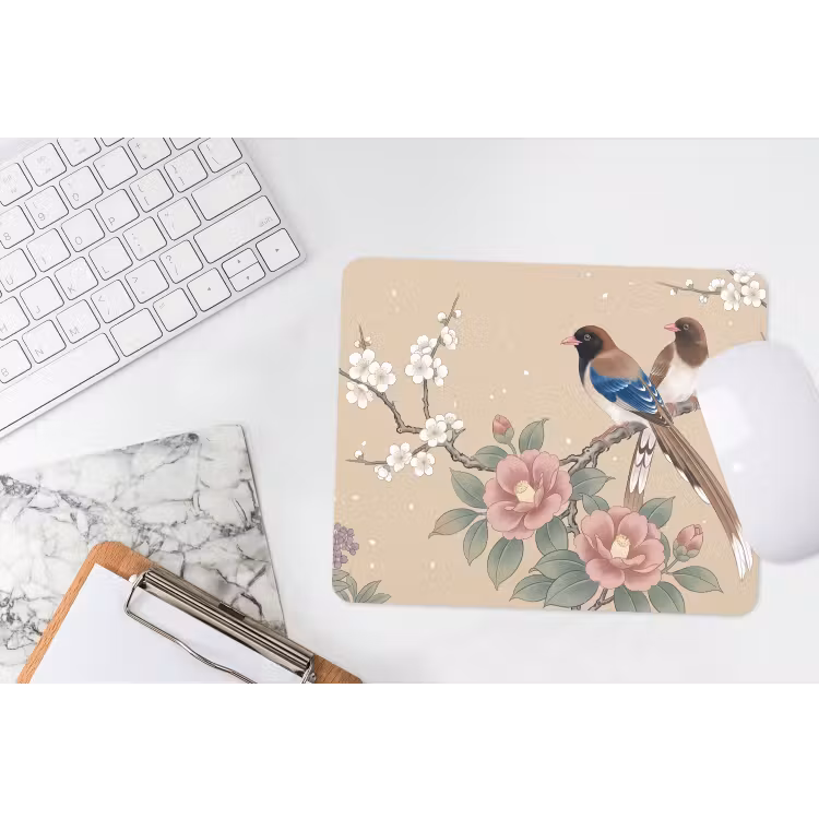 Bloemen - Vogels - Bloemen muismat rubber klein -witbureau