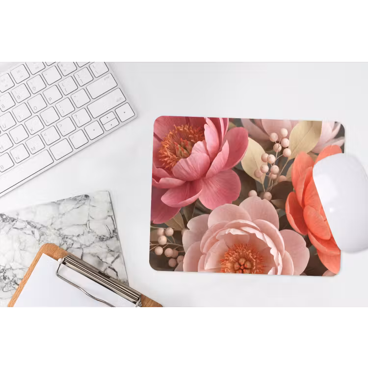 Bloemen - Bloesem - Zacht - Koraal - Decoratie muismat rubber klein -witbureau
