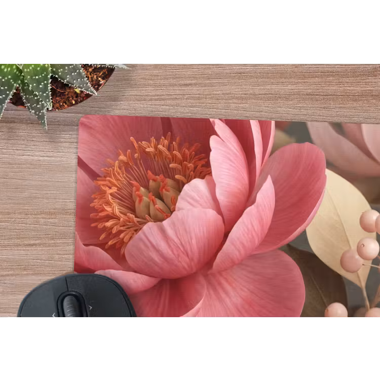 Bloemen - Bloesem - Zacht - Koraal - Decoratie muismat rubber klein -closeup