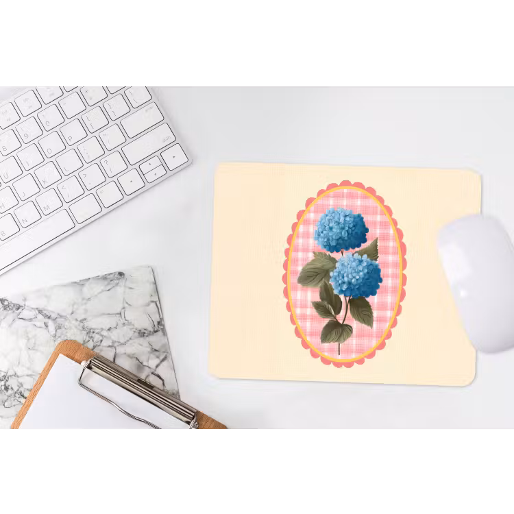 Bloemen - Blauw - Lijst - Bladeren muismat rubber klein -witbureau