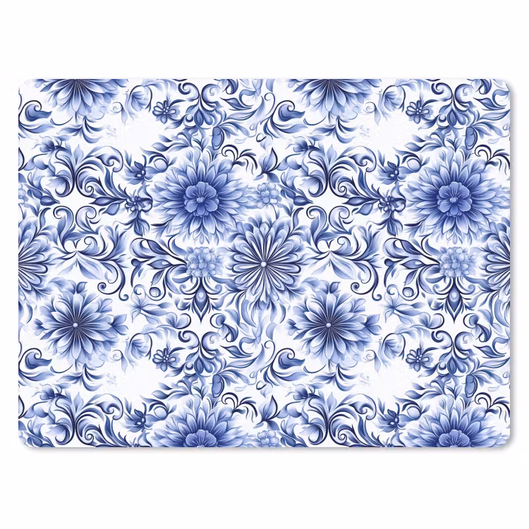 Bloemen - Blauw - Patroon - Wit muismat rubber klein 262 -3d