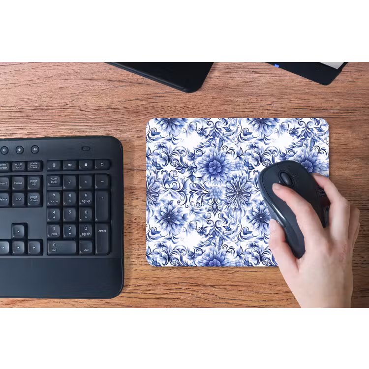 Bloemen - Blauw - Patroon - Wit muismat rubber klein 262 -toetsenbord