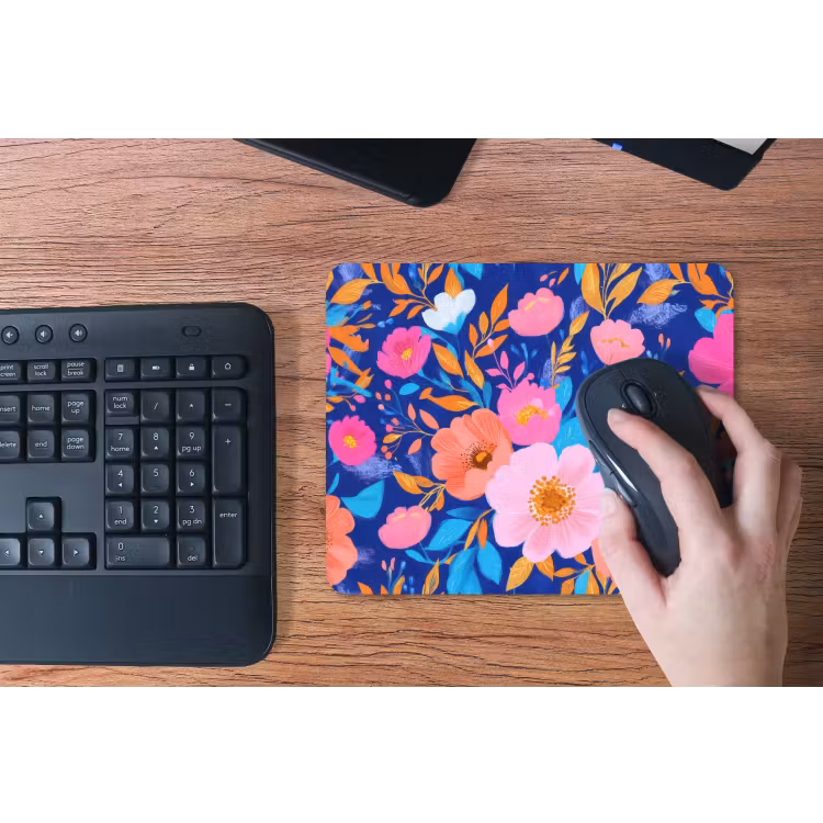 Bloemen - Blauw - Roze muismat rubber klein -toetsenbord
