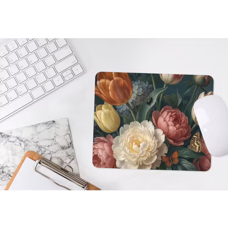Bloemen - Boeket - Natuur - Klassiek - Donker muismat rubber klein -witbureau