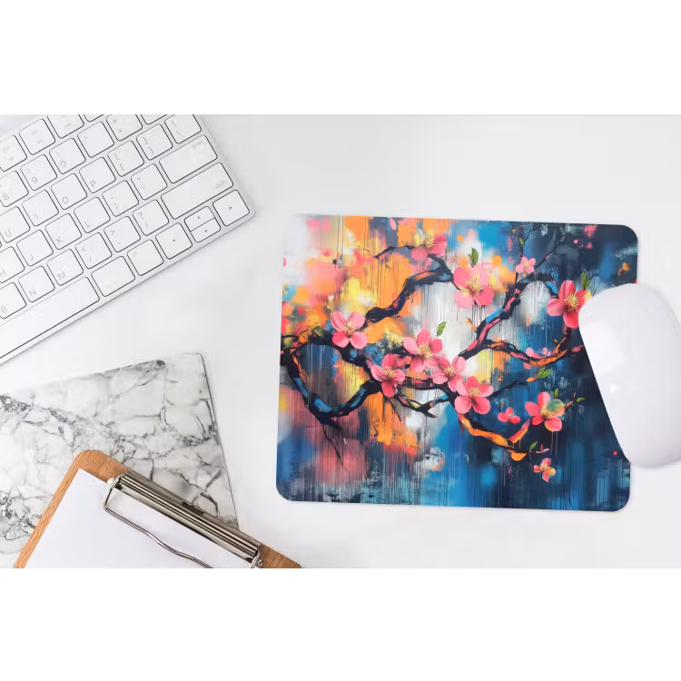 Bloemen - Tak - Artistiek - Roze muismat rubber klein -witbureau