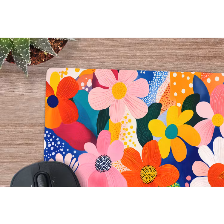 Bloemen - Kleurrijk - Stippen muismat rubber klein -closeup