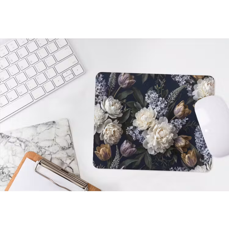Bloemen - Donker - Elegant - Natuur - Wit muismat rubber klein -witbureau