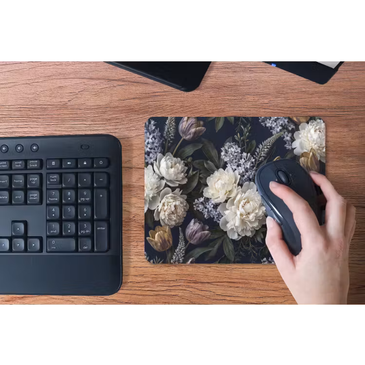 Bloemen - Donker - Elegant - Natuur - Wit muismat rubber klein -toetsenbord