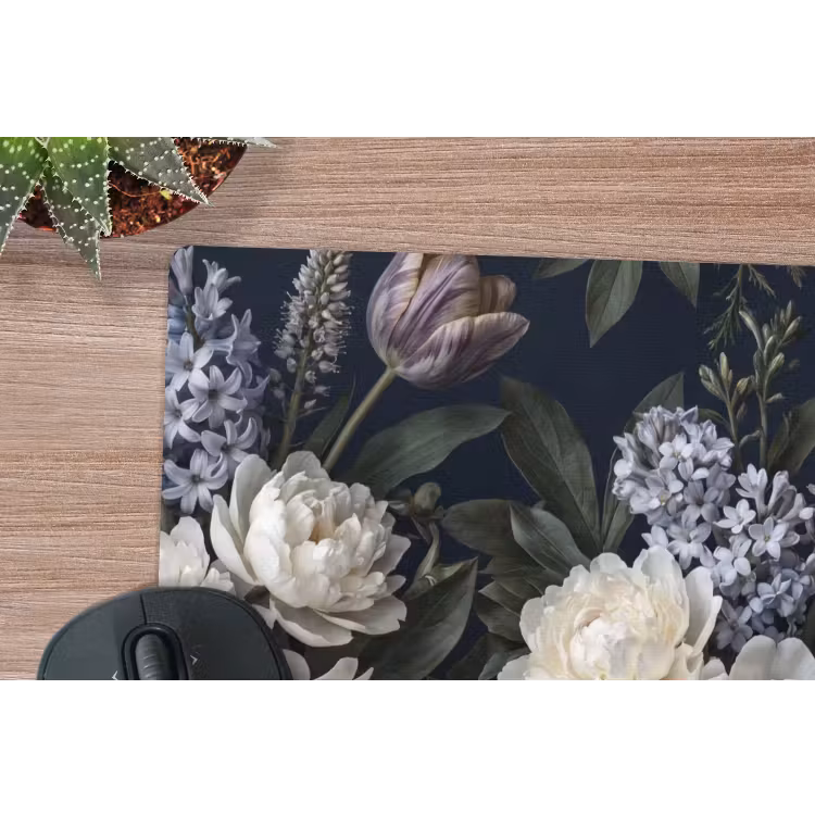 Bloemen - Donker - Elegant - Natuur - Wit muismat rubber klein -closeup