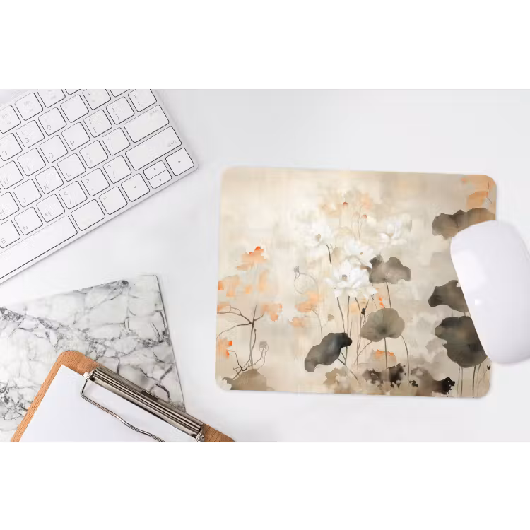 Bloemen - Japandi - Wabi sabi muismat rubber klein -witbureau