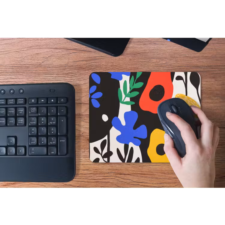 Bloemen - Bladeren - Abstract - Zwart muismat rubber klein -toetsenbord
