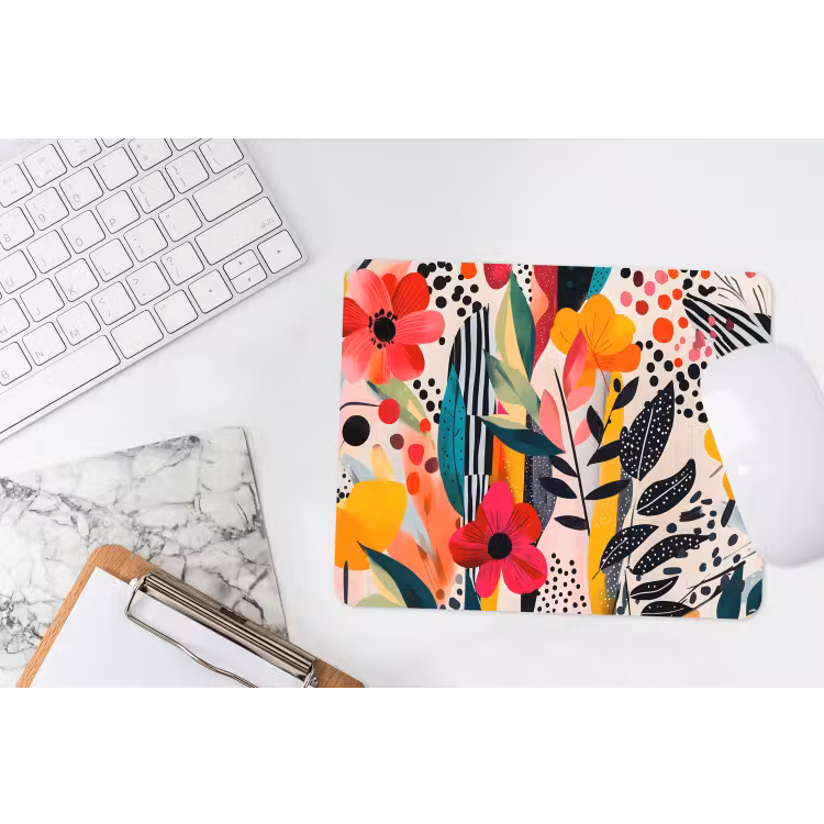Bloemen - Bladeren - Abstract - Kleurrijk muismat rubber klein -witbureau