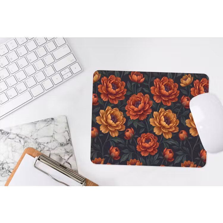 Bloemen - Bladeren - Natuur - Modern - Oranje muismat rubber klein -witbureau