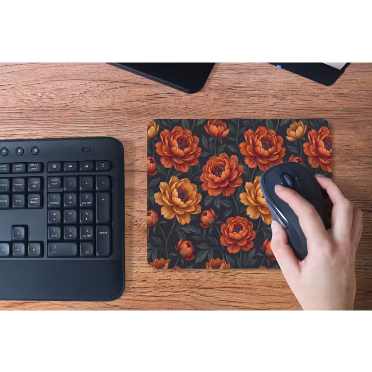 Bloemen - Bladeren - Natuur - Modern - Oranje muismat rubber klein -toetsenbord