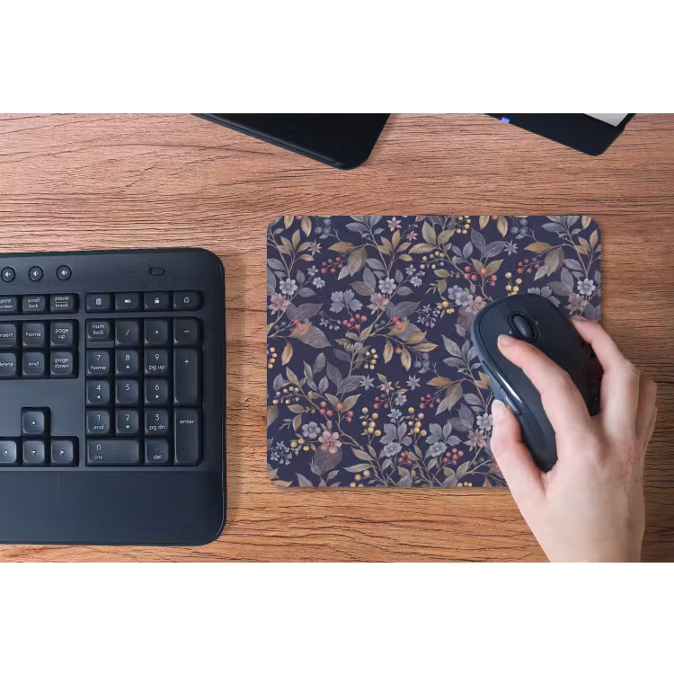 Bloemen - Bladeren - Patroon - Botanisch - Donkerblauw muismat rubber klein -toetsenbord