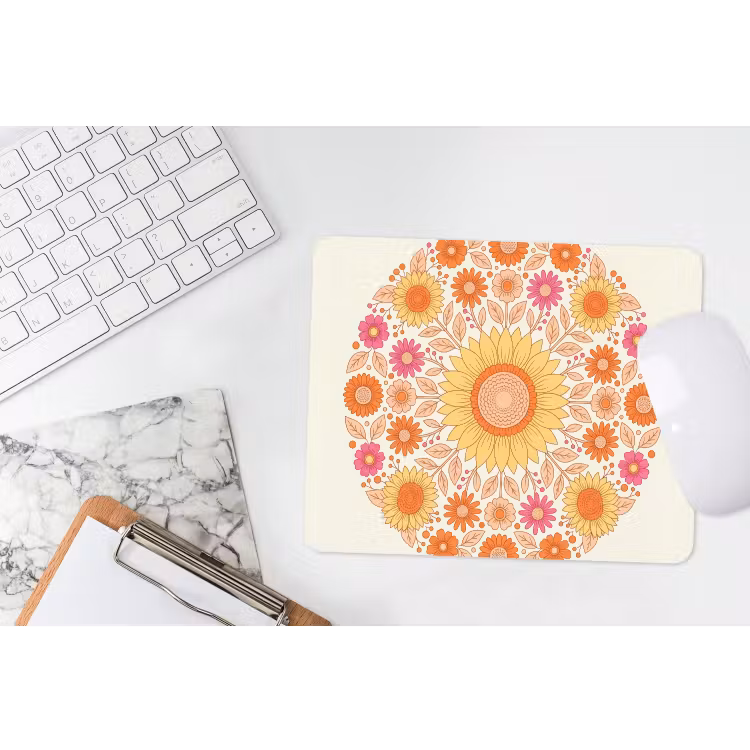 Bloemen - Mandala - Patroon - Kleurrijk muismat rubber klein -witbureau