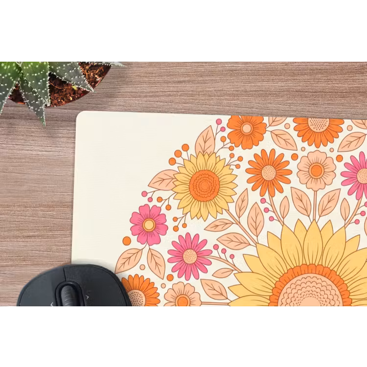 Bloemen - Mandala - Patroon - Kleurrijk muismat rubber klein -closeup