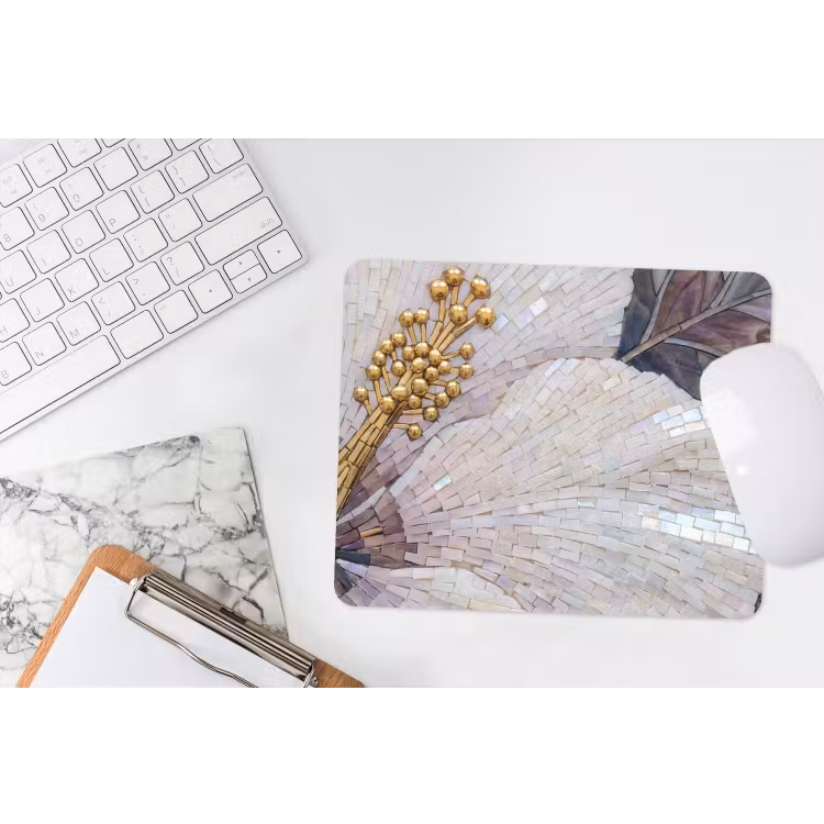 Bloemen - Mozaïek - Kunst - Modern - Goud muismat rubber klein -witbureau
