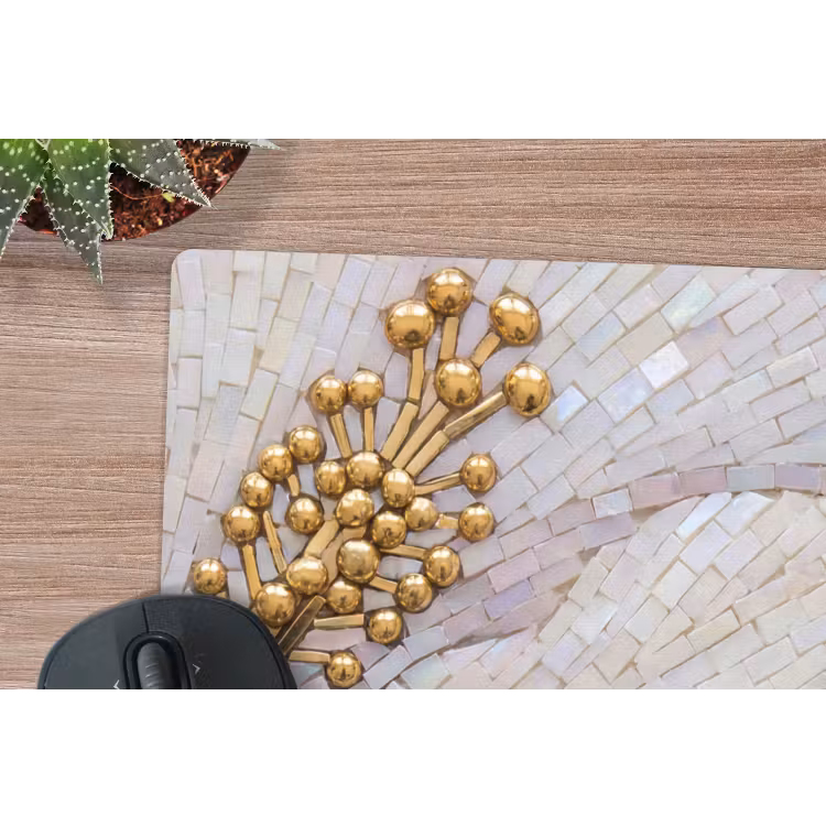 Bloemen - Mozaïek - Kunst - Modern - Goud muismat rubber klein -closeup