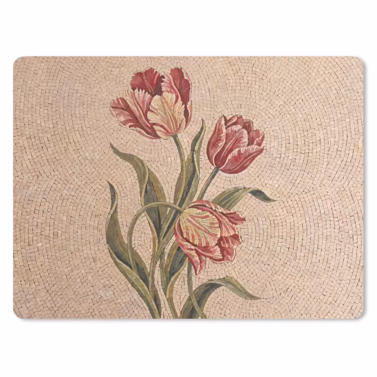 Bloemen - Mozaïek - Rood - Groen - Kunst muismat rubber klein -3d