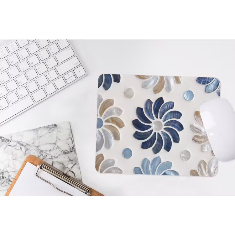 Bloemen - Parelmoer - Abstract - Patroon - Blauw muismat rubber klein -witbureau