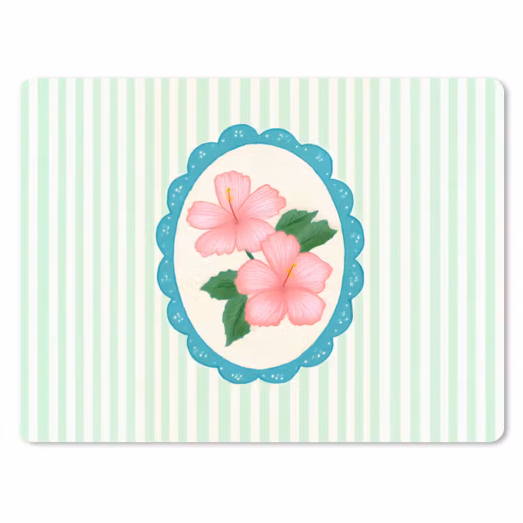 Bloemen - Ovaal - Strepen - Groen muismat rubber klein -3d