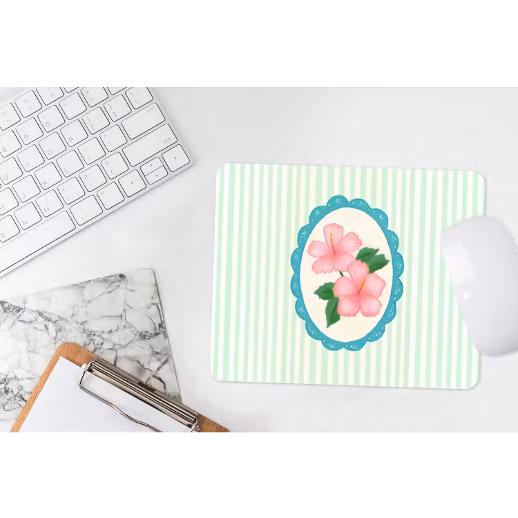 Bloemen - Ovaal - Strepen - Groen muismat rubber klein -witbureau