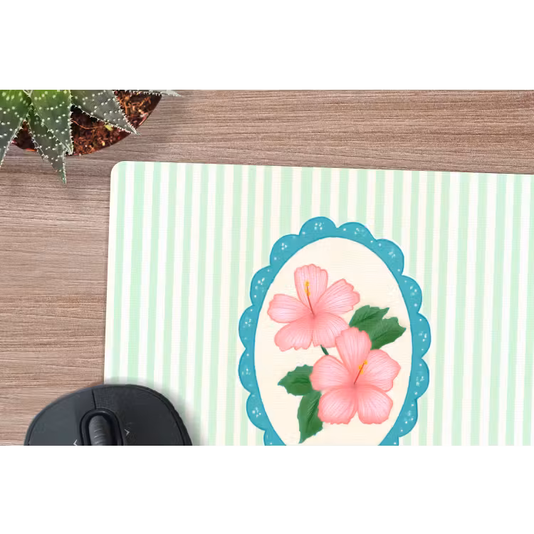 Bloemen - Ovaal - Strepen - Groen muismat rubber klein -closeup