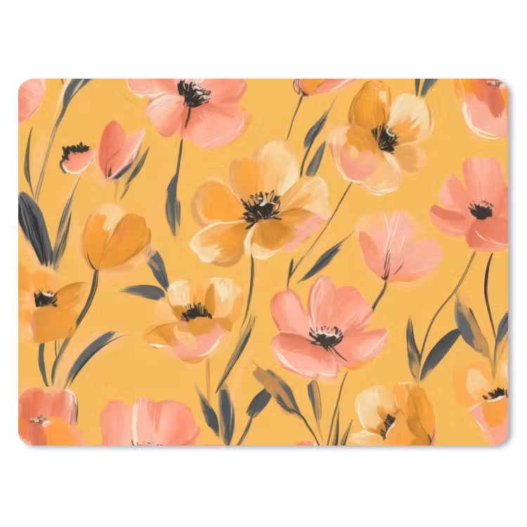 Bloemen - Geschilderd - Geel muismat rubber klein -3d