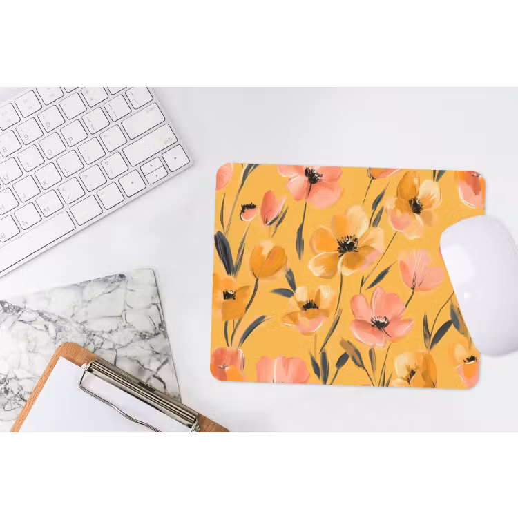 Bloemen - Geschilderd - Geel muismat rubber klein -witbureau