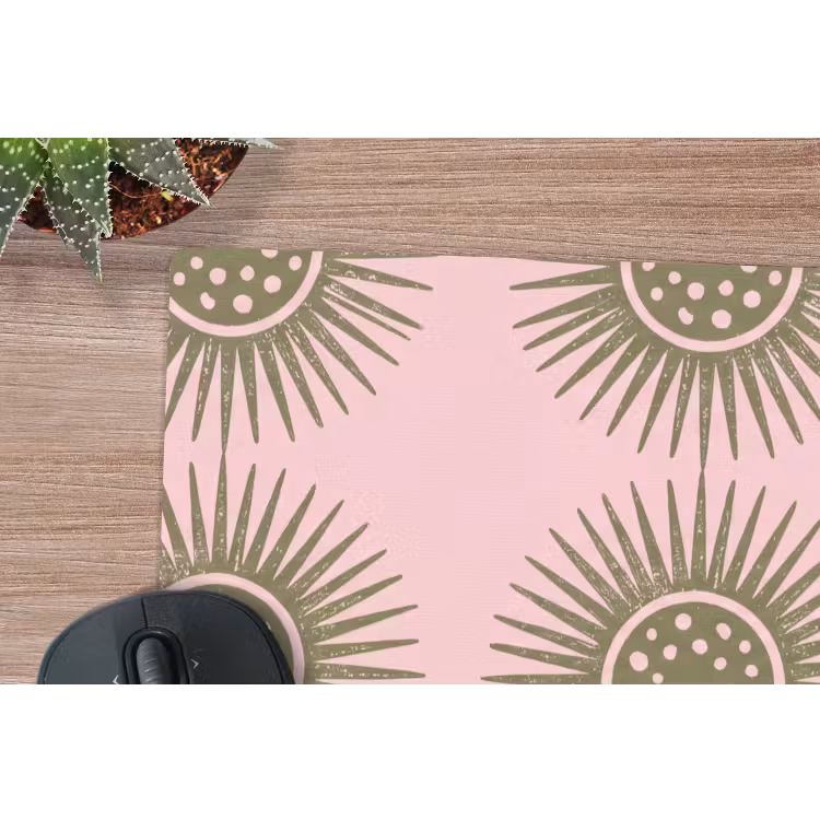 Bloemen - Patroon - Abstract - Roze - Groen muismat rubber klein -closeup