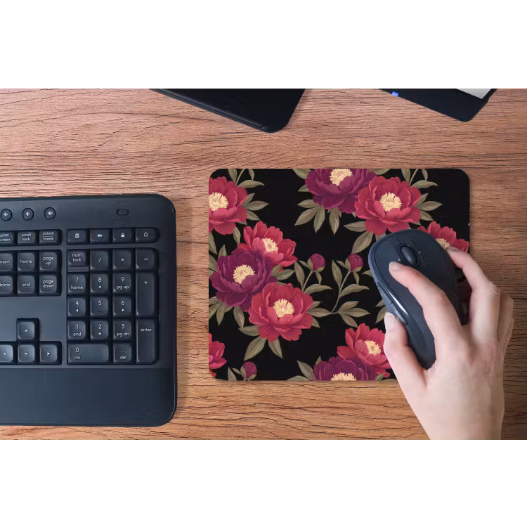 Bloemen - Patroon - Botanisch - Rood - Zwart muismat rubber klein -toetsenbord