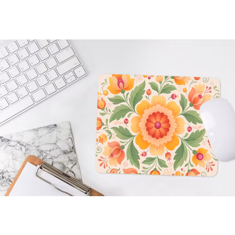 Bloemen - Patroon - Decoratief - Oranje muismat rubber klein -witbureau