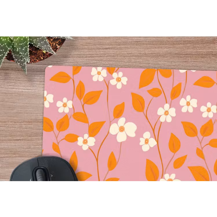 Bloemen - Patroon - Oranje muismat rubber klein 262 -closeup
