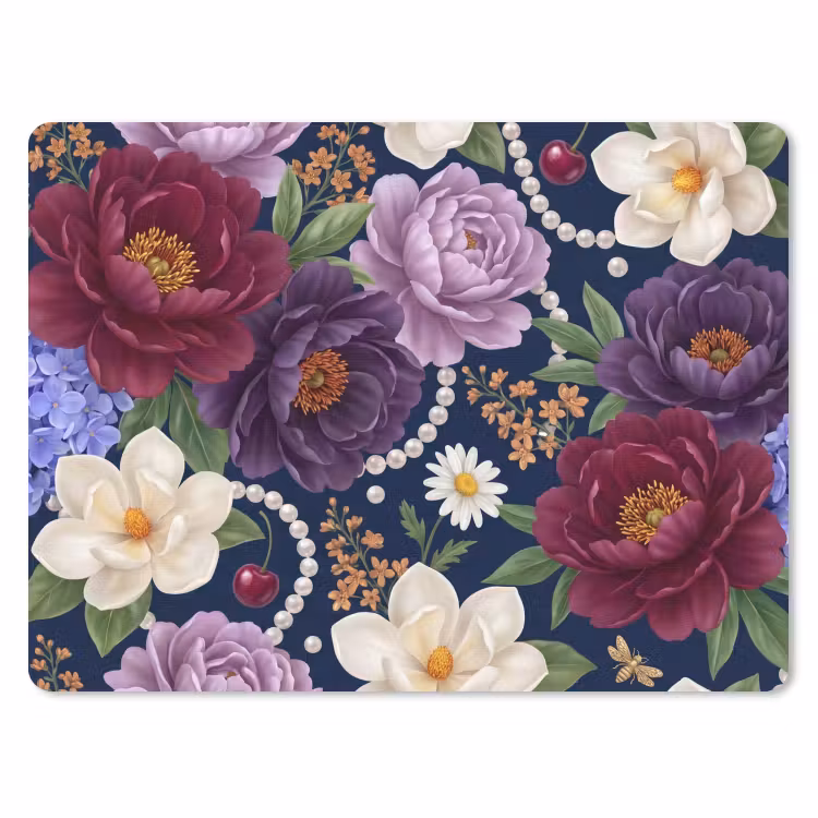 Bloemen - Parels - Decoratie - Modern - Blauw muismat rubber klein -3d