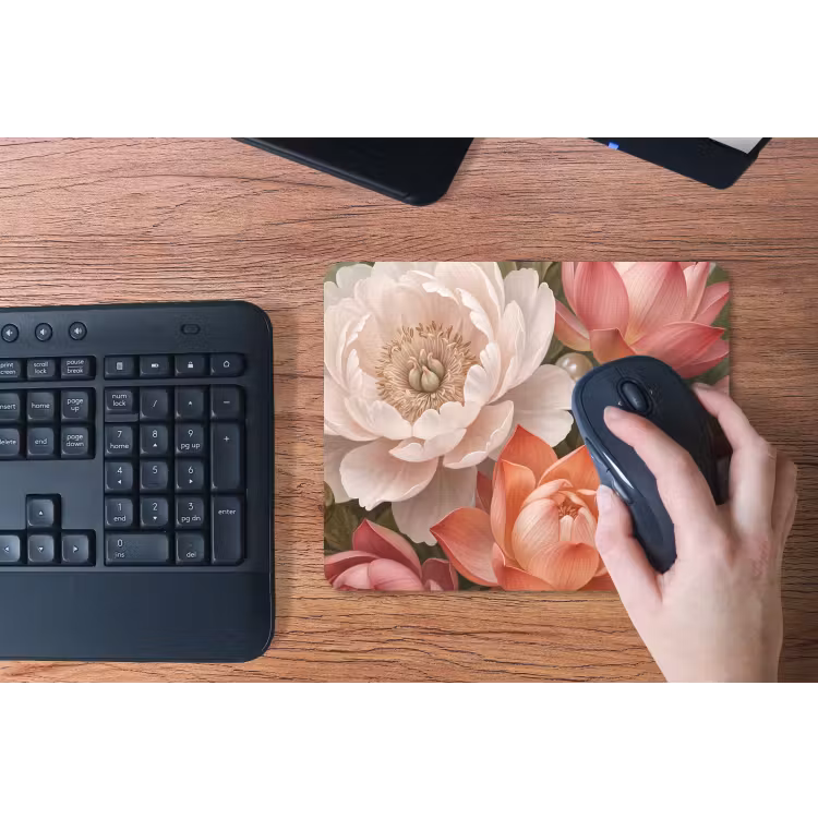 Bloemen - Parels - Elegant - Roze - Wit muismat rubber klein -toetsenbord