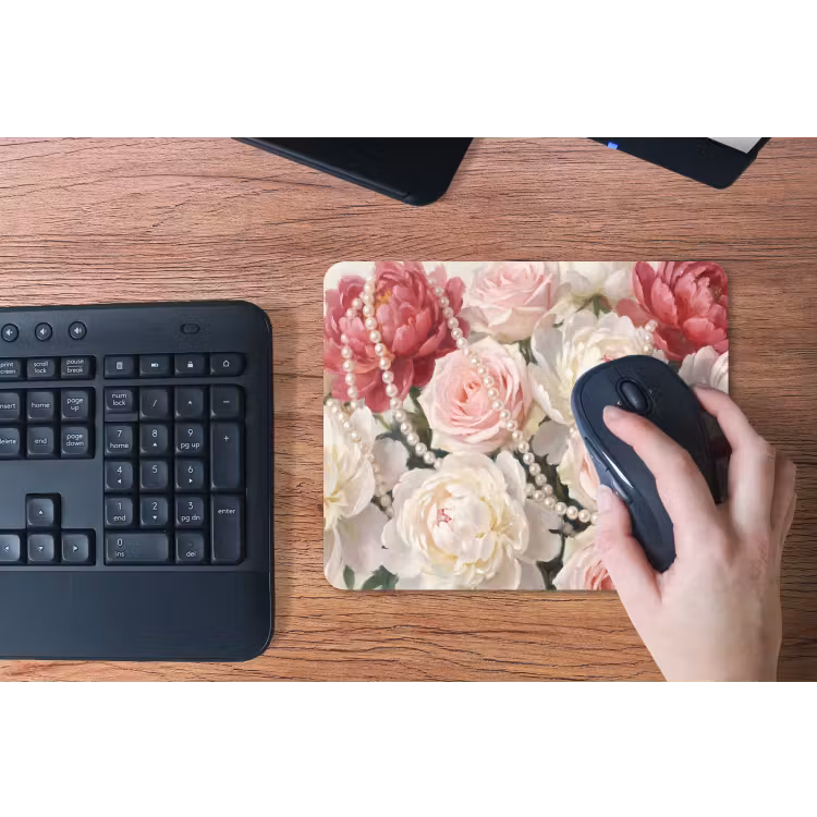 Bloemen - Parels - Romantiek - Klassiek - Roze muismat rubber klein -toetsenbord