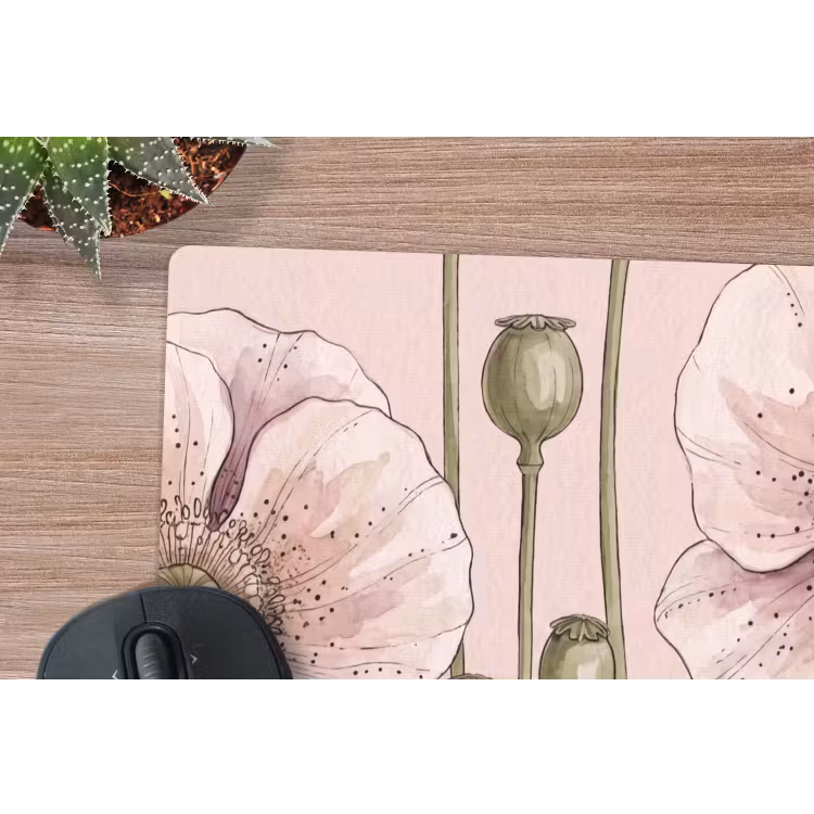 Bloemen - Zomer - Natuur - Aquarel - Roze muismat rubber klein -closeup
