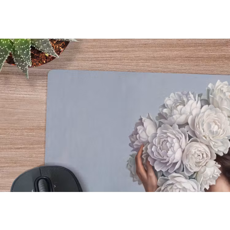 Bloemen - Vrouw - Wit muismat rubber klein -closeup