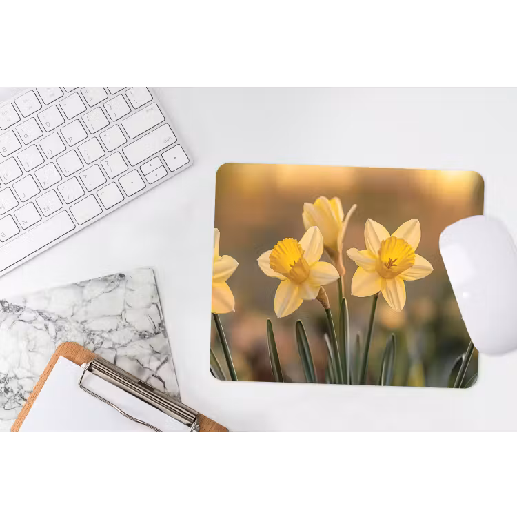 Bloemen - Geel - Wazig muismat rubber klein -witbureau
